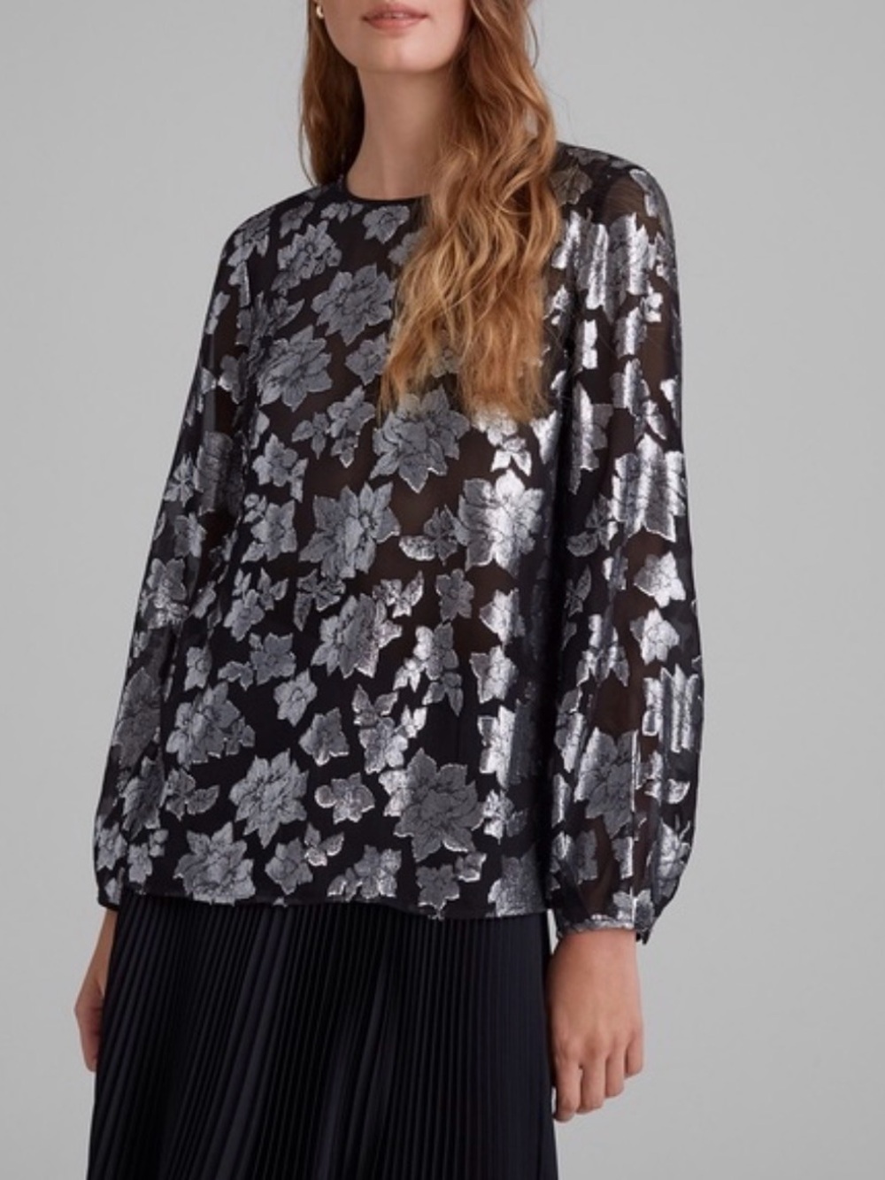 Club Monaco Floral Silk-Blend Metallic jacquard Womens Top/shirt Size XS